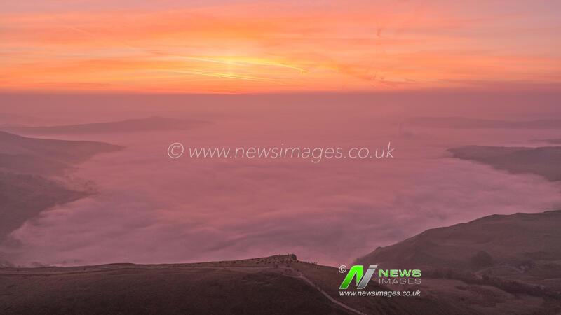 Sunrise and cloud inversion at Mam Tor in the Peak District