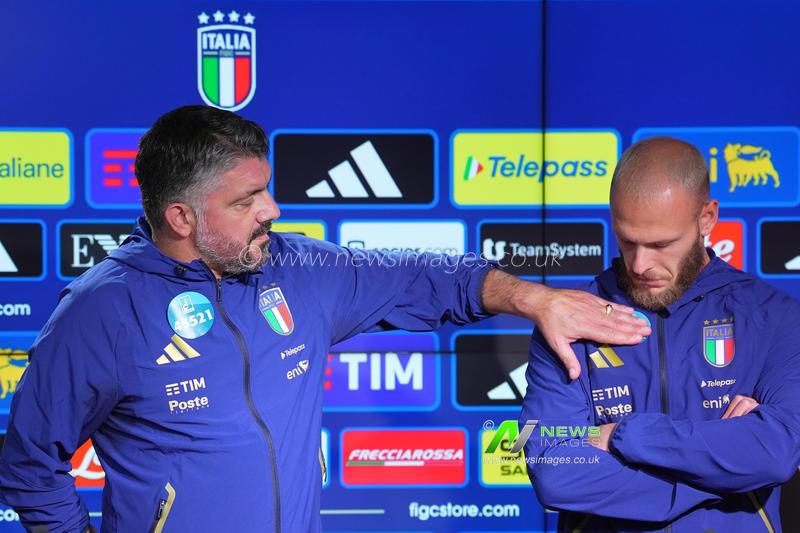 Il commissario tecnico dell'Italia Gennaro Gattuso e Federico di Marco in conferenza stampa