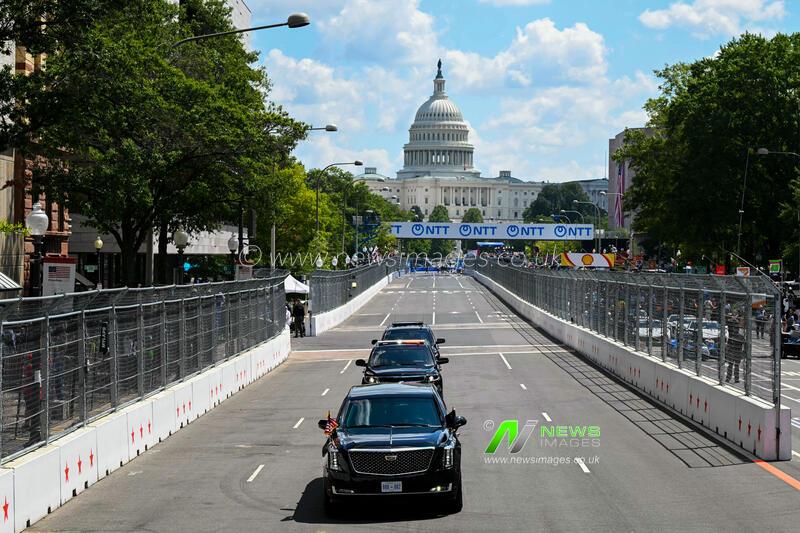 US President Donald Trump attends the Freedom 250 Grand Prix