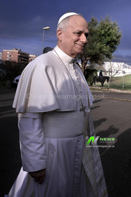 Pope Leo XIV during the visit in the parish of Santa Maria della Presentación