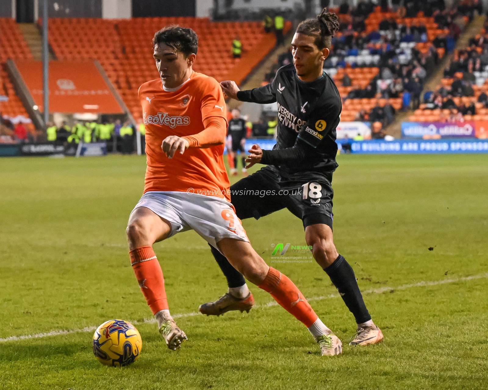 Kyle Joseph of Blackpool makes a break with the ball during the Sky Bet League 1 match Blackpool vs Charlton Athletic at Bloomfield Road, Blackpool, United Kingdom, 27th January 2024

(Photo by Craig Thomas/News Images)