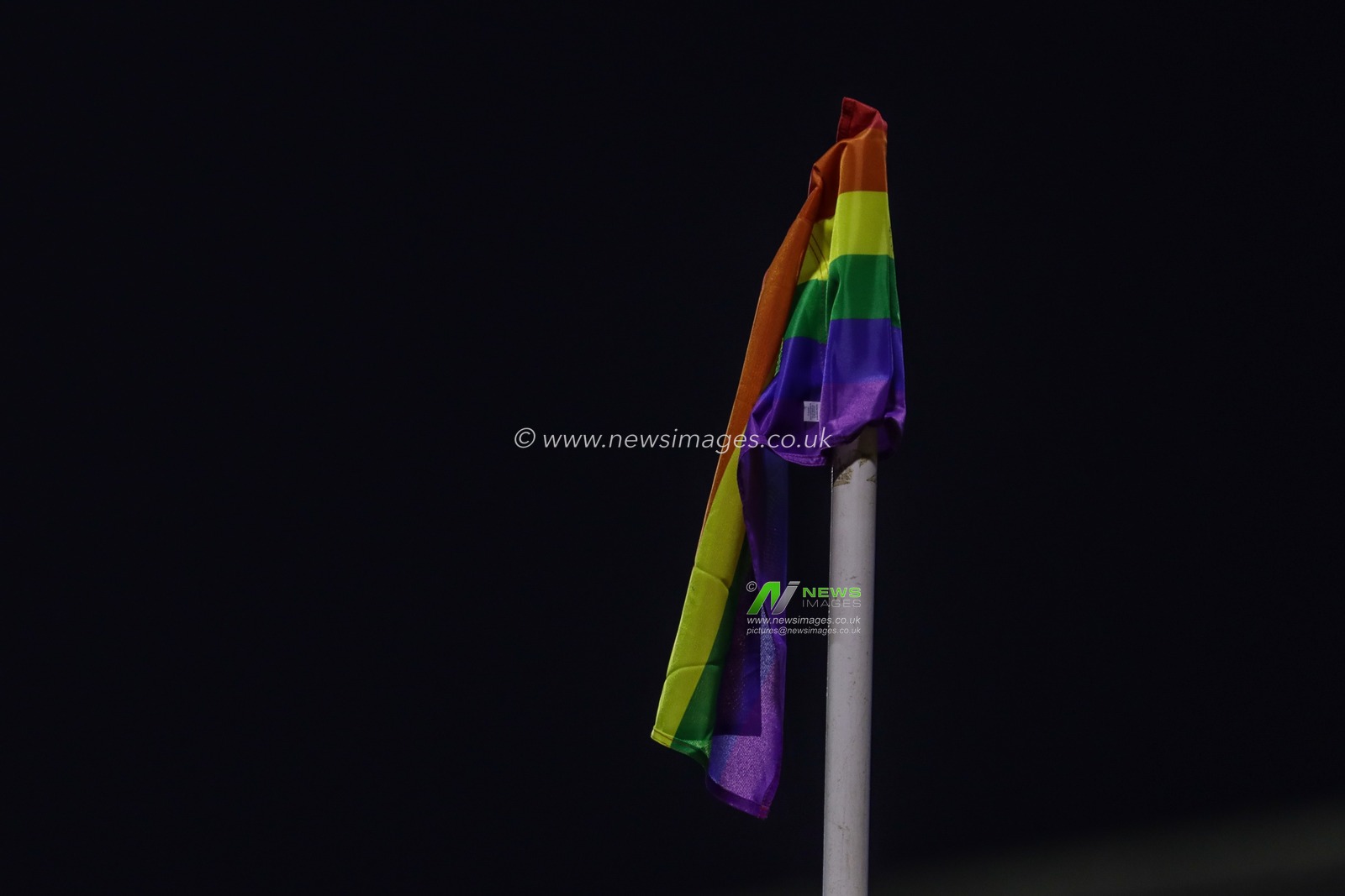 A Rainbow Laces corner flag is seen before the game at Oakwell