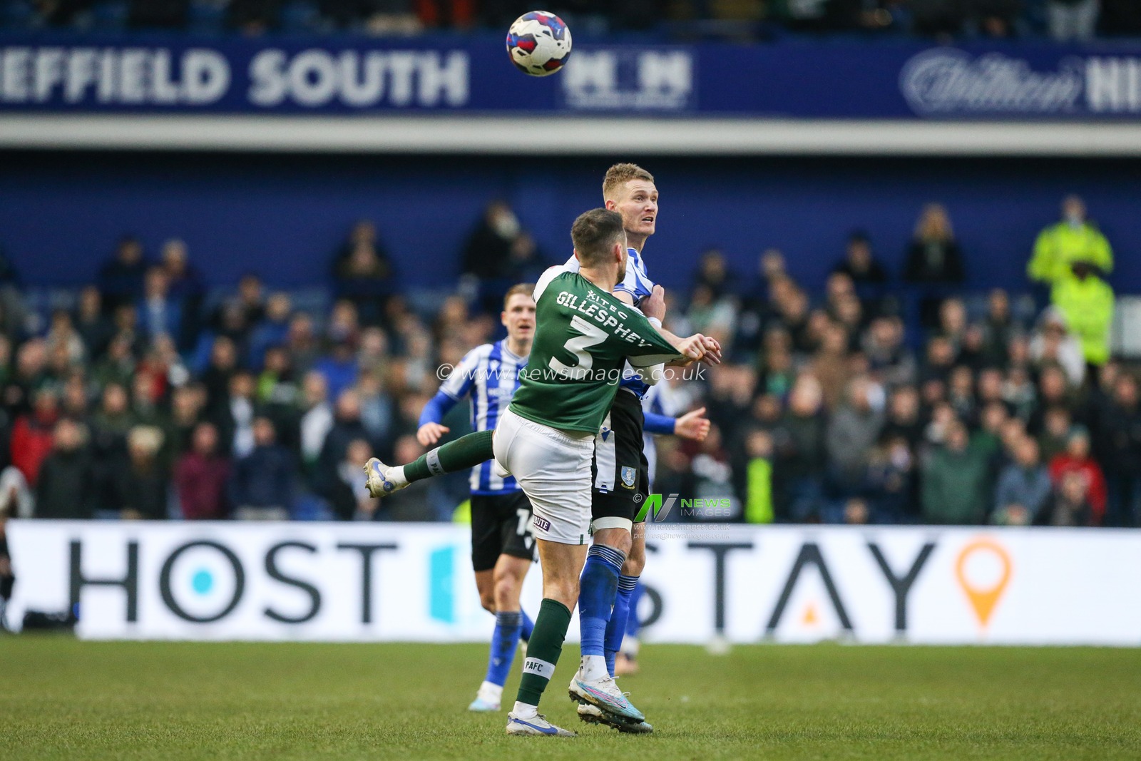 Michael Smith #24 of Sheffield Wednesday and Plymouth Argyle defender Macaulay Gillesphey #3 challenge for a header during the Sky Bet League 1 match Sheffield Wednesday vs Plymouth Argyle at Hillsborough, Sheffield, United Kingdom, 4th February 2023

(Photo by Arron Gent/News Images)
