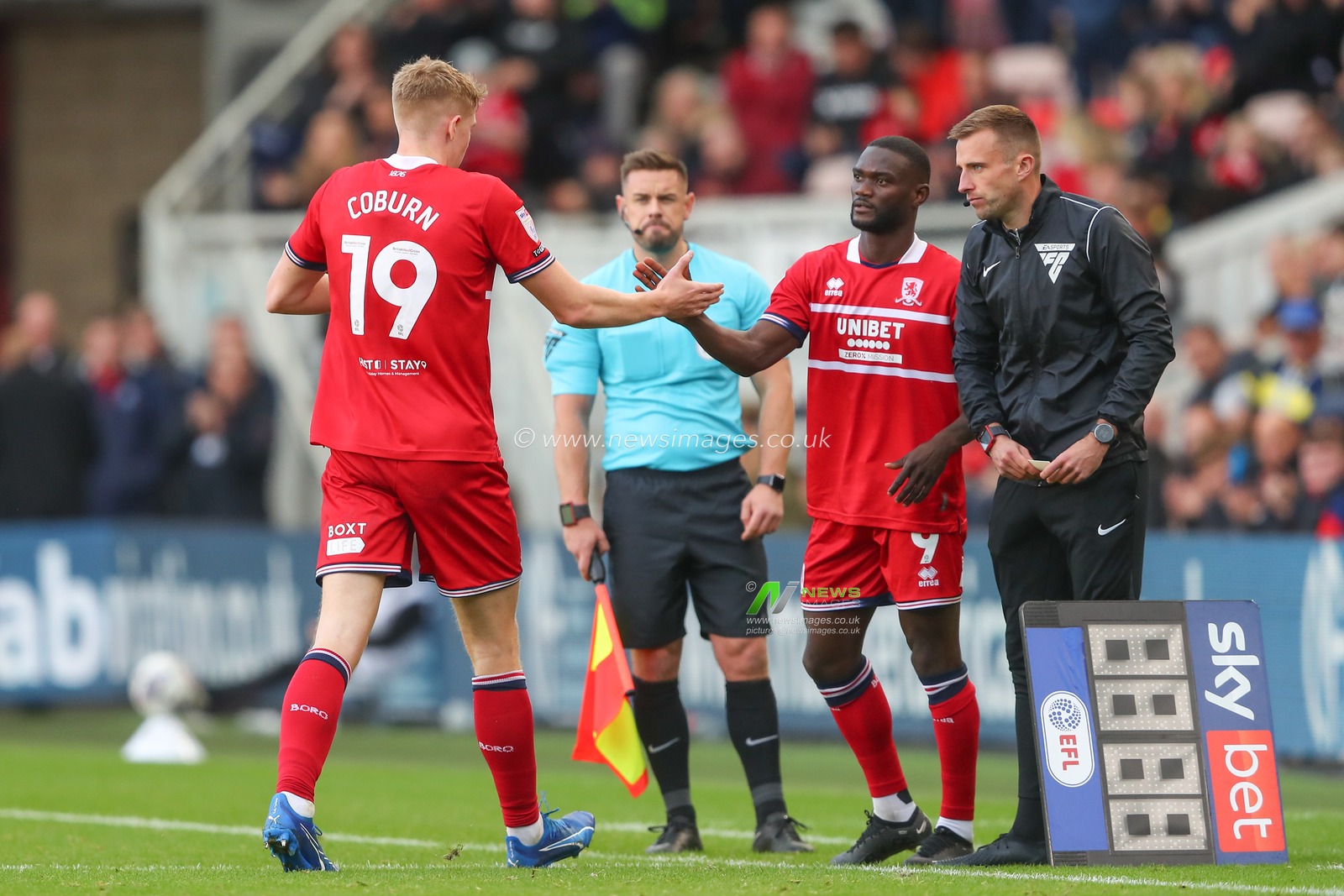 Josh Coburn #19 of Middlesbrough is replaced by Emmanuel Latte Lath #9 of Middlesbrough during the Sky Bet Championship match Middlesbrough vs Birmingham City at Riverside Stadium, Middlesbrough, United Kingdom, 21st October 2023

(Photo by Gareth Evans/News Images)