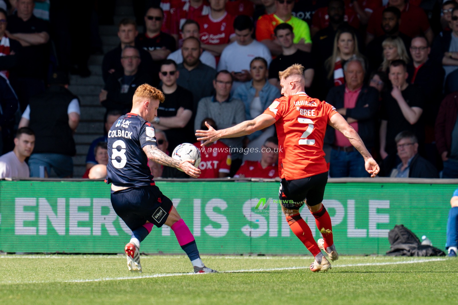 Jack Colback #8 of Nottingham Forest handball.