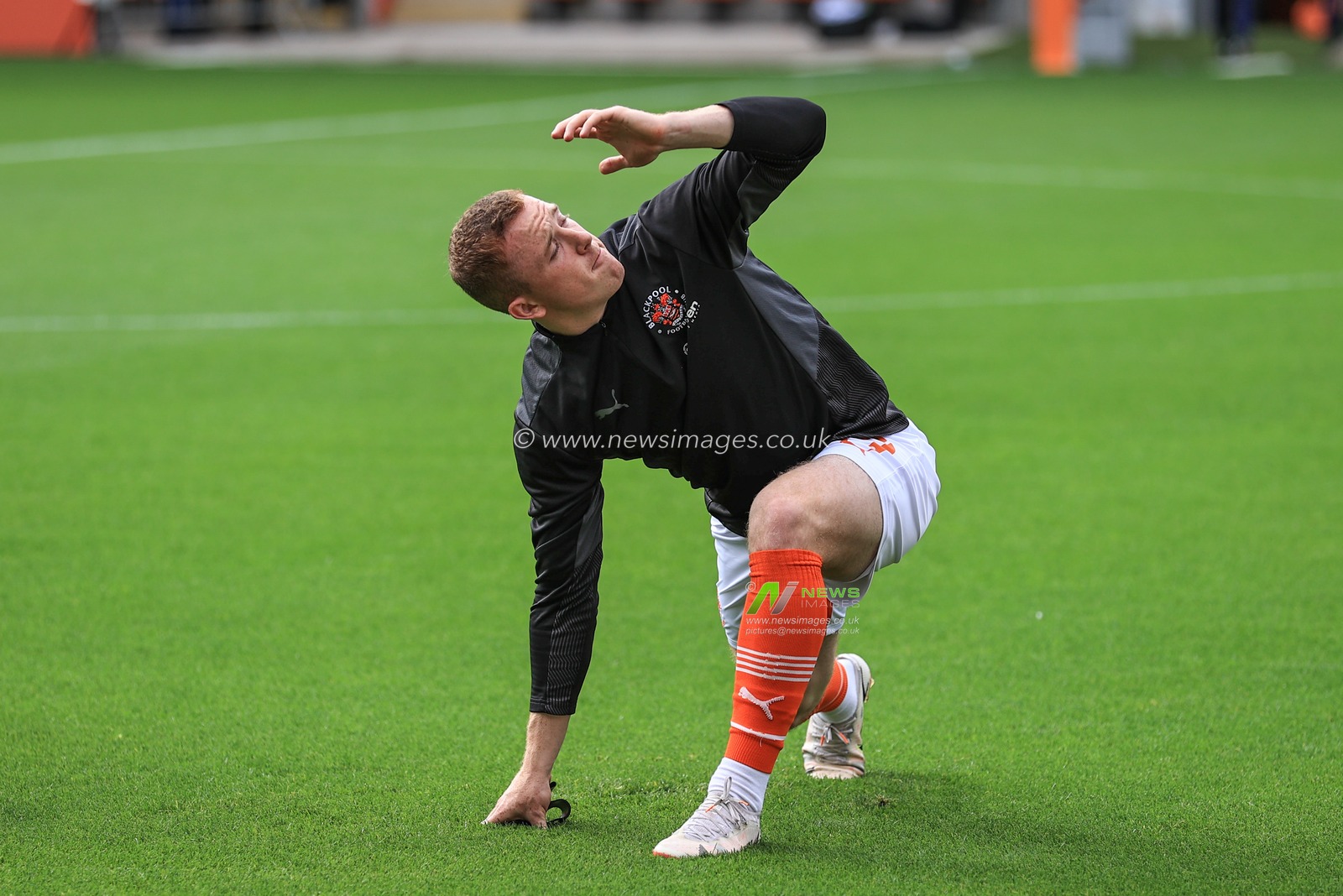 Shayne Lavery #19 of Blackpool during the pre-game warmup