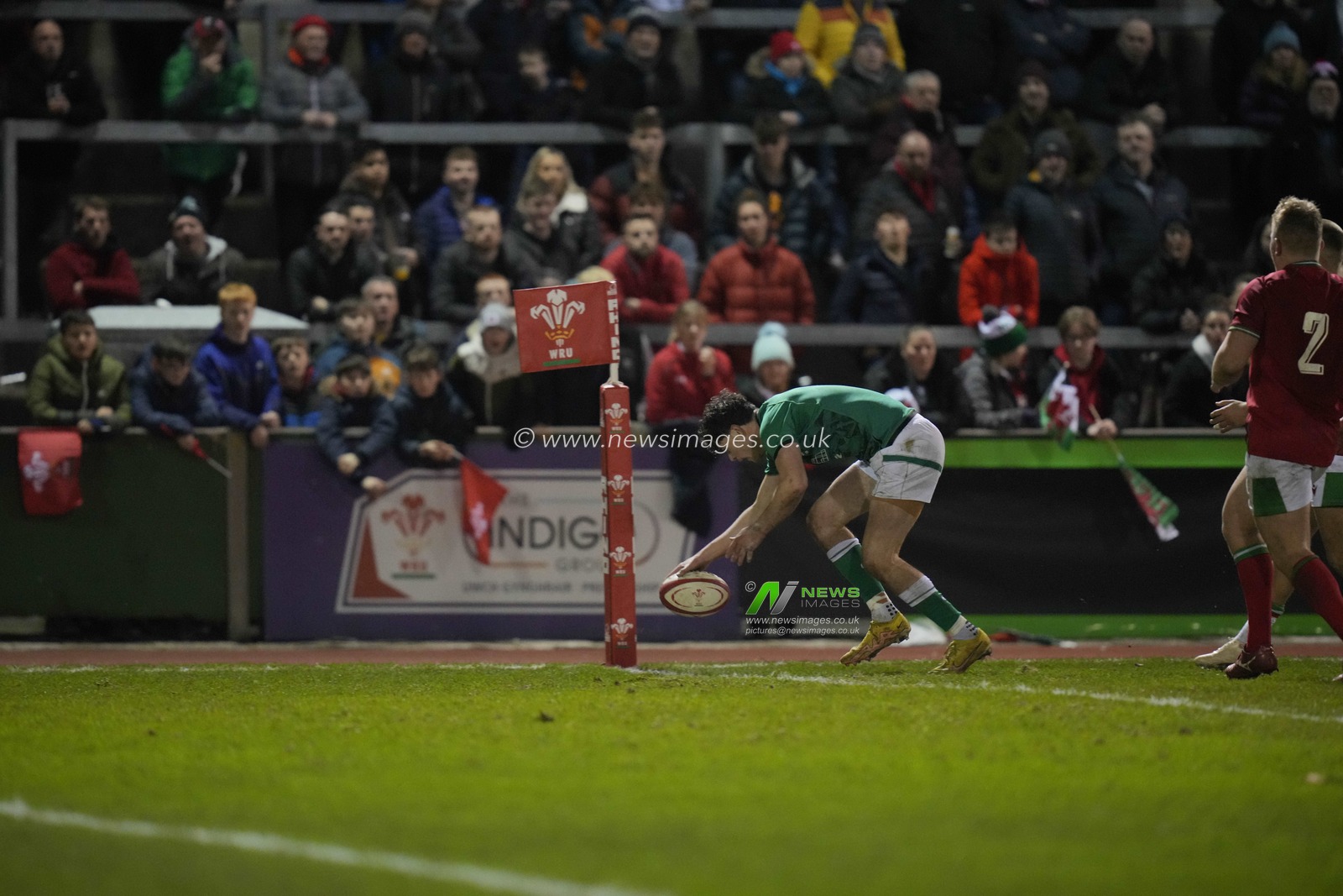 James Nicholson #15 of Ireland U20's touches down to score a try during the 2023 U20 Six Nations match Wales vs Ireland at Stadiwm CSM, Colwyn Bay, United Kingdom, 3rd February 2023

(Photo by Steve Flynn/News Images)