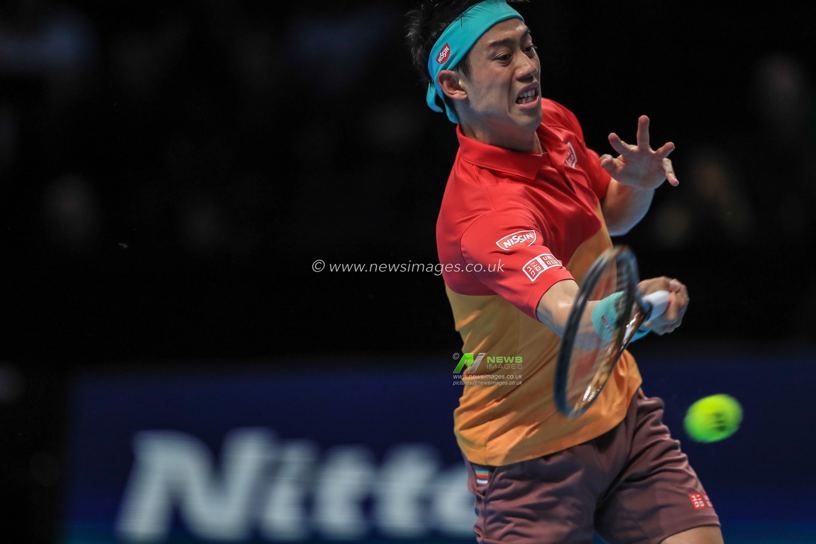 15th November 2018, The O2 , London, England;  Nitto ATP World Tour Finals;  Kei Nishikori of Japan in action during their match against Dominic Thiem of Austria

Credit: Romena Fogliati/News Images