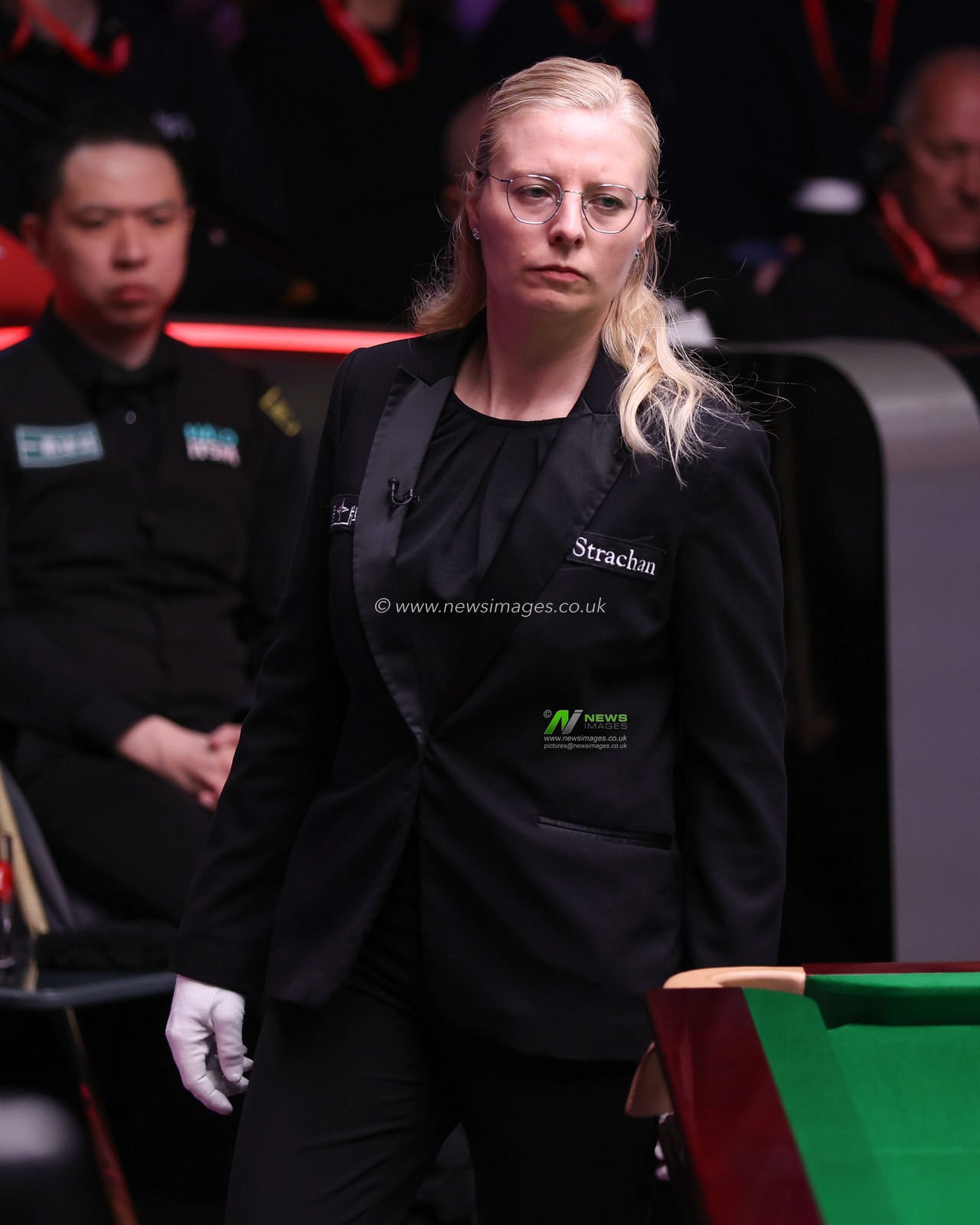 Referee Desislava Bozhilova during the 2025 Halo World Snooker Championship Game between John Higgins and Xiao Guodong at the Crucible Theatre, Sheffield, United Kingdom, 26th April 2025

(Photo by Alex Roebuck/News Images)