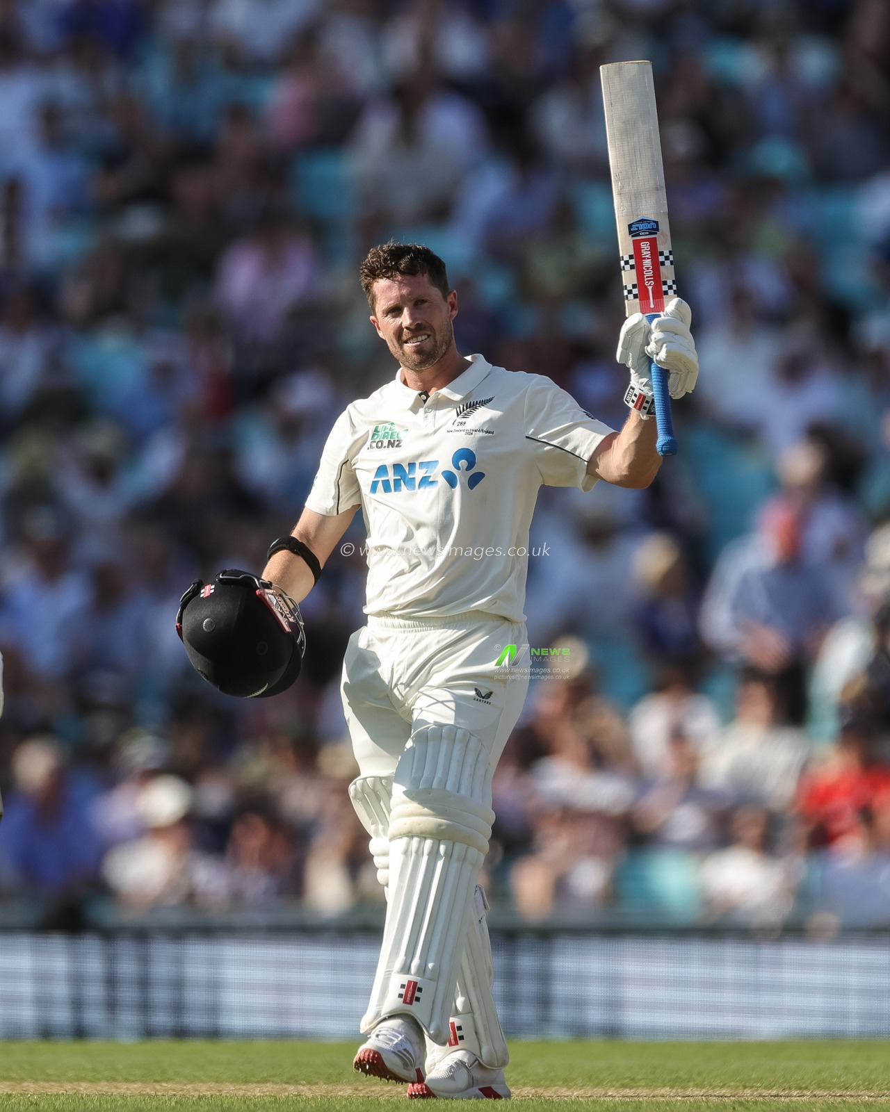 Henry Nicholls of New Zealand celebrates a century during the 2nd Rothesay Test Match Day 3 match England vs New Zealand at The Kia Oval, London, United Kingdom on 19 June 2026

(Photo by Mark Cosgrove/News Images)