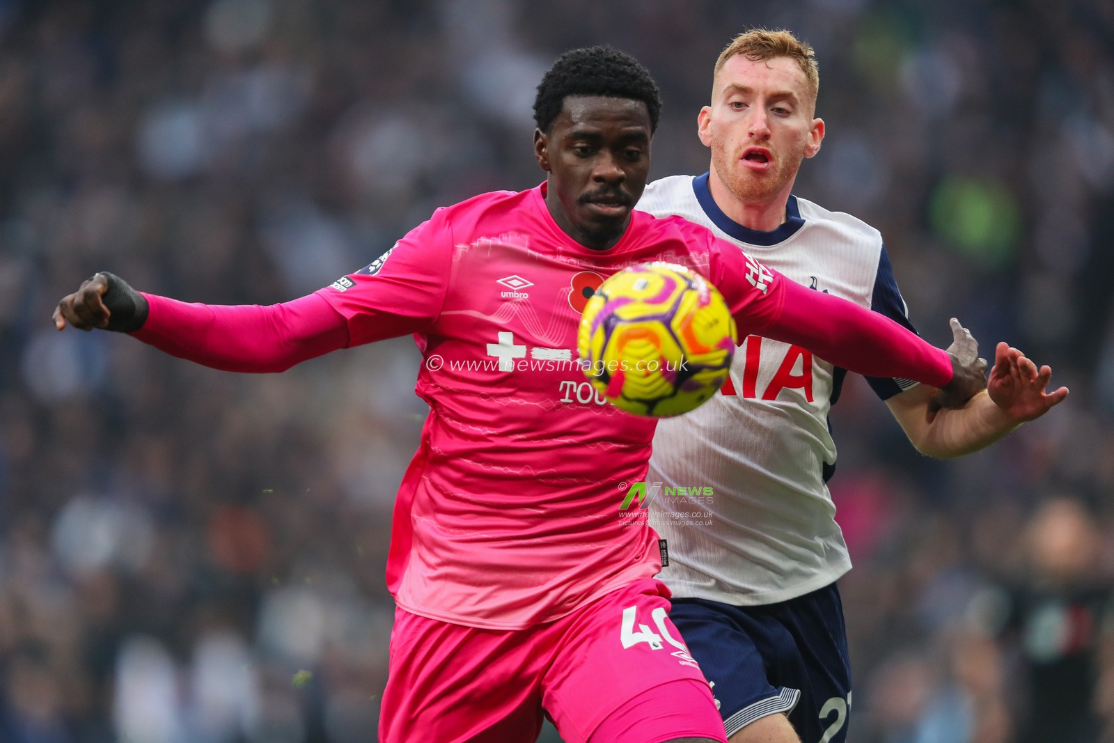 Axel Tuanzebe of Ipswich Town is put under pressure by Dejan Kulusevski of Tottenham Hotspur during the Premier League match Tottenham Hotspur vs Ipswich Town at Tottenham Hotspur Stadium, London, United Kingdom, 10th November 2024

(Photo by Izzy Poles/News Images)