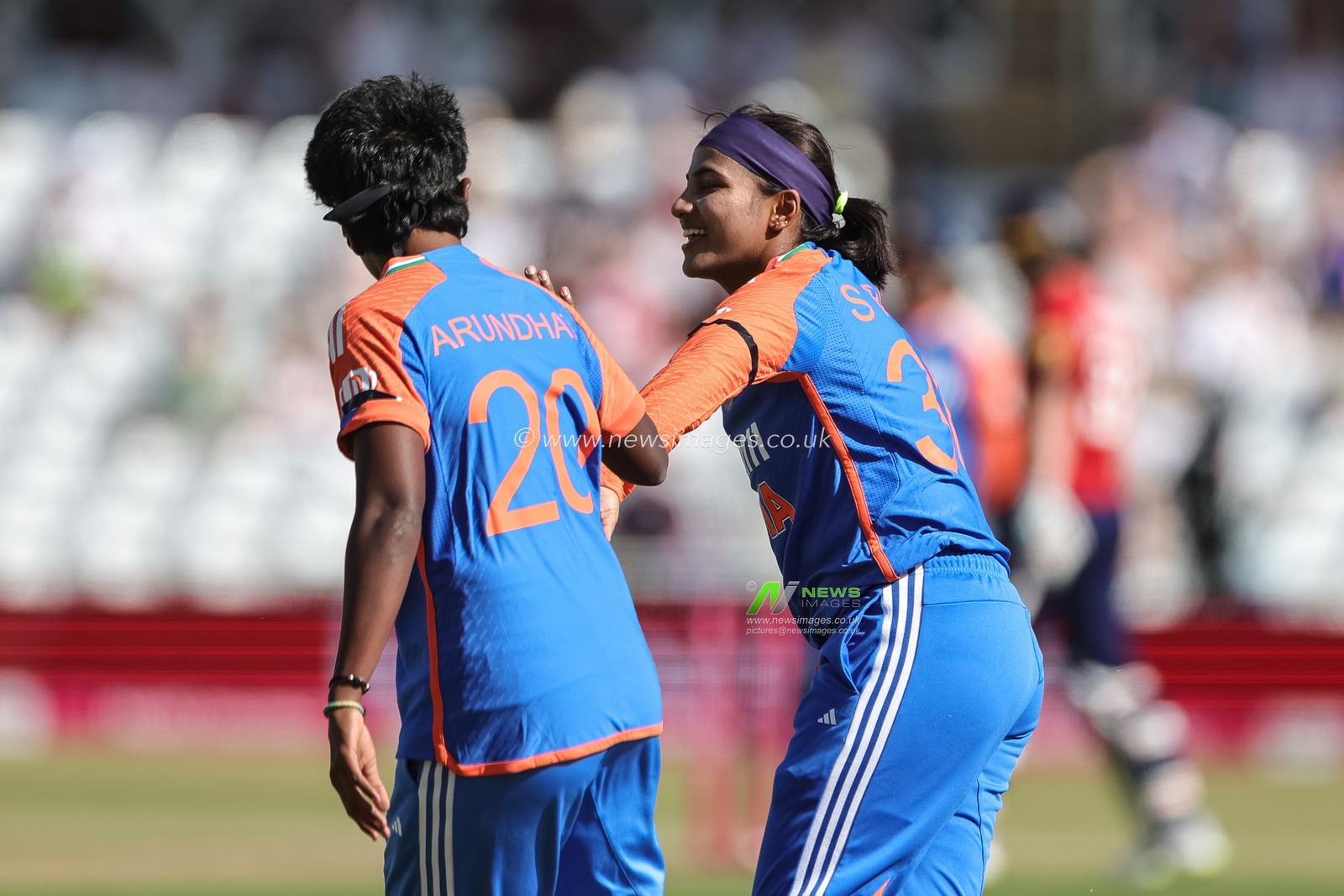 Arundhati Reddy of India and Sneh Rana of India during the 1st Vitality IT20 England Women vs India Women at Trent Bridge, Nottingham, United Kingdom, 28th June 2025

(Photo by Mark Cosgrove/News Images)