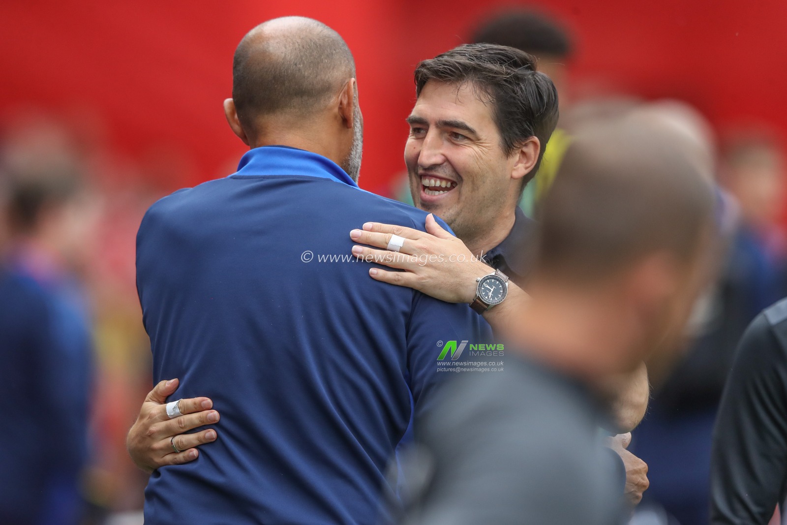 Nuno EspÃ­rito Santo manager of Nottingham Forest embraces Andoni Iraola manager of Bournemouth as they come out for the game during the Premier League match Nottingham Forest vs Bournemouth at City Ground, Nottingham, United Kingdom, 17th August 2024

(Photo by Alfie Cosgrove/News Images)