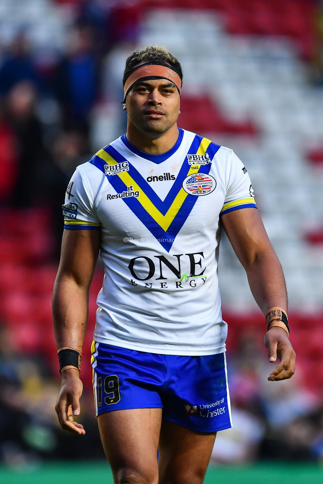 25th May 2019 , Anfield Stadium, Liverpool, England; Dacia Magic Weekend, Betfred Super League Round 16, Wigan Warriors vs Warrington Wolves ; Sitaleki Akauola (19) of Warrington Wolves 

Credit: Craig Thomas/News Images