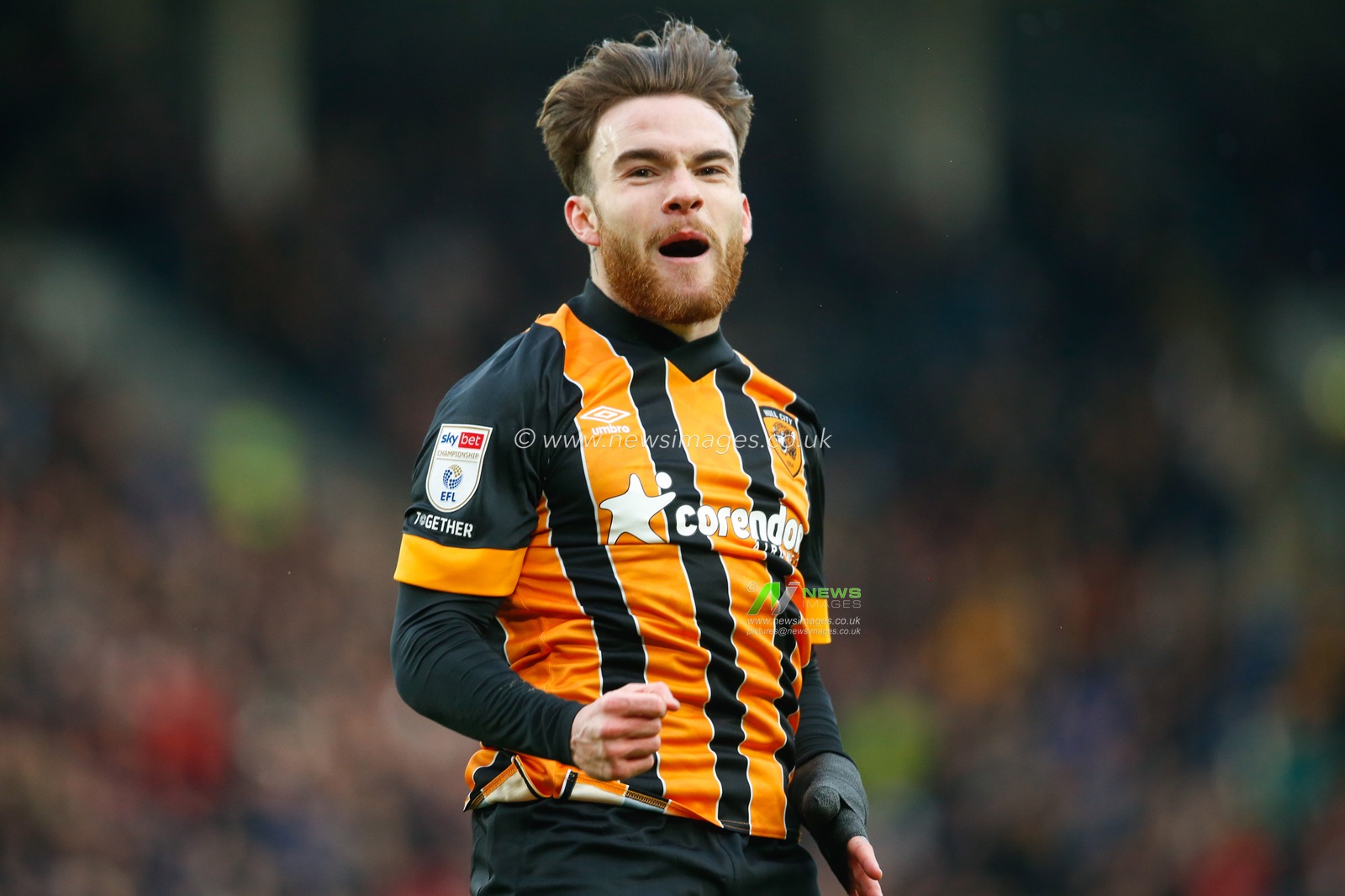 Aaron Connolly #44 of Hull City Celebrates scoring a goal to make it 1-0 during the Sky Bet Championship match Hull City vs Queens Park Rangers at MKM Stadium, Hull, United Kingdom, 28th January 2023

(Photo by Ben Early/News Images)