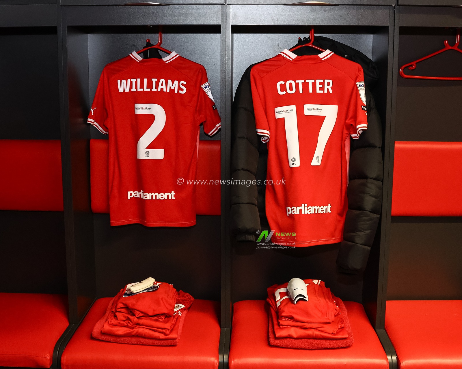 Jordan Williams #2 of Barnsley and Barry Cotter #17 of Barnsley match shirts during the Sky Bet League 1 match Barnsley vs Charlton Athletic at Oakwell, Barnsley, United Kingdom, 16th December 2023

(Photo by Mark Cosgrove/News Images)