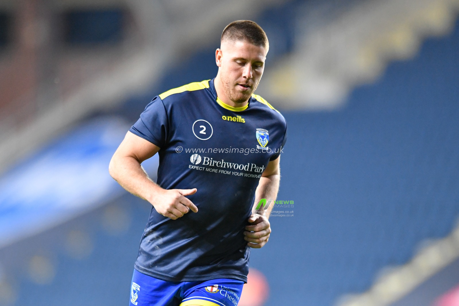 Tom Lineham (2) of Warrington Wolves during pre-game warm up