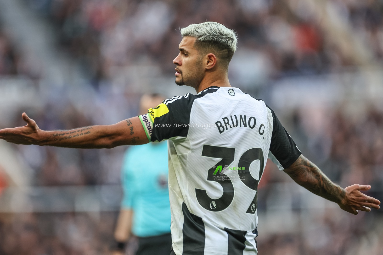 Bruno GuimarÃ£es of Newcastle United reacts during the Premier League match Newcastle United vs Brighton and Hove Albion at St. James's Park, Newcastle, United Kingdom, 19th October 2024

(Photo by Mark Cosgrove/News Images)