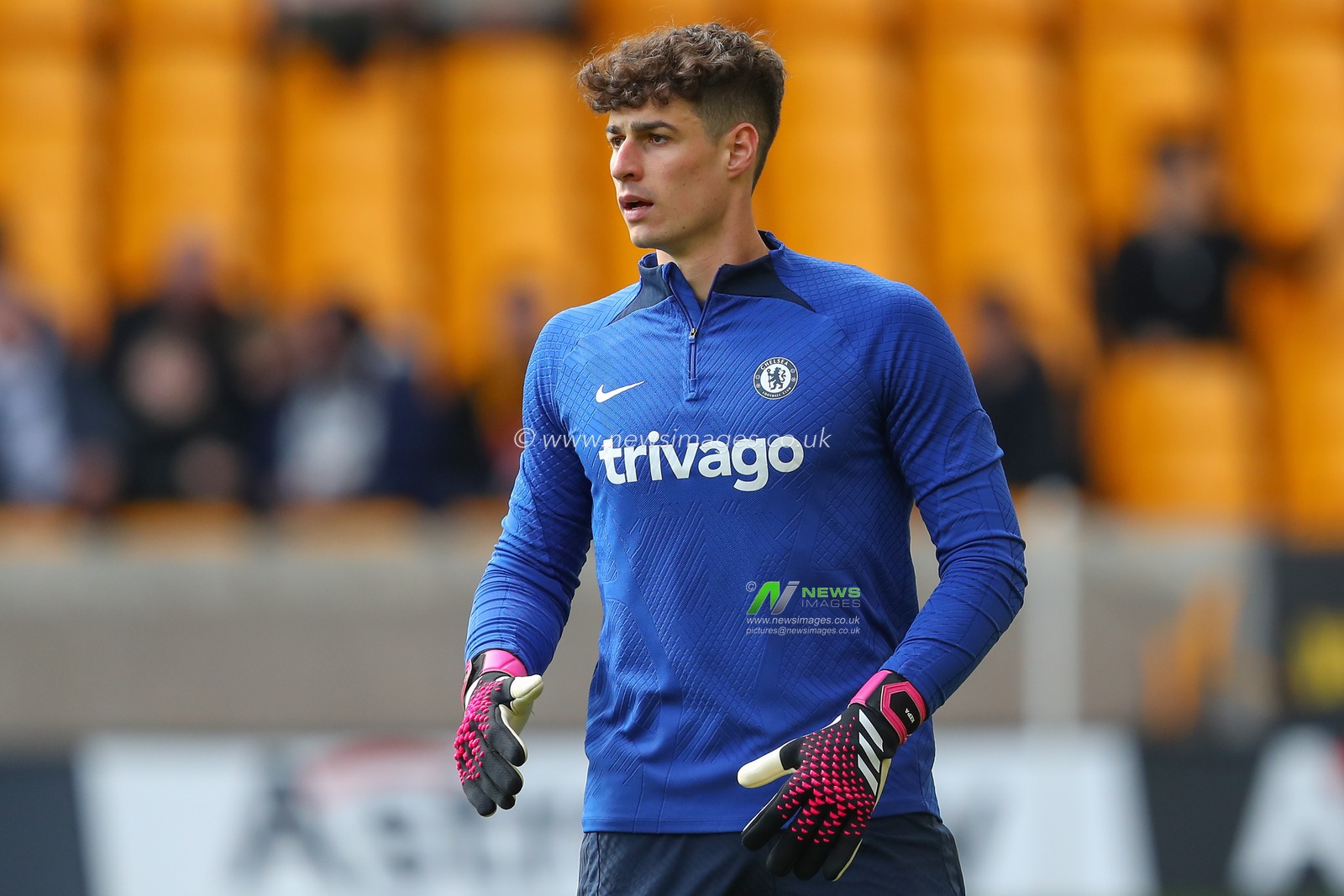 Kepa Arrizabalaga #1Â of Chelsea during the pre-game warm up ahead of the Premier League match Wolverhampton Wanderers vs Chelsea at Molineux, Wolverhampton, United Kingdom, 8th April 2023

(Photo by Gareth Evans/News Images)