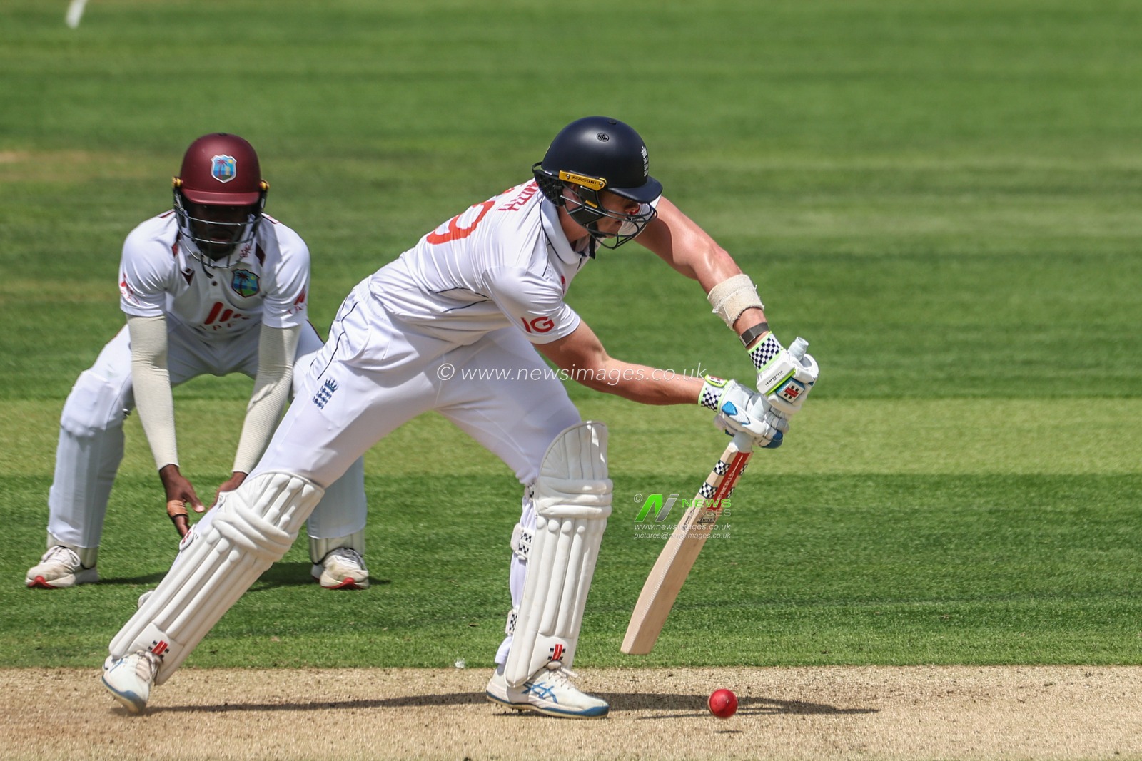 Jamie Smith of England comes well off his crease to play a safety shot during the Rothesay Test Match Day Two England v West Indies at Lords, London, United Kingdom, 11th July 2024

(Photo by Mark Cosgrove/News Images)