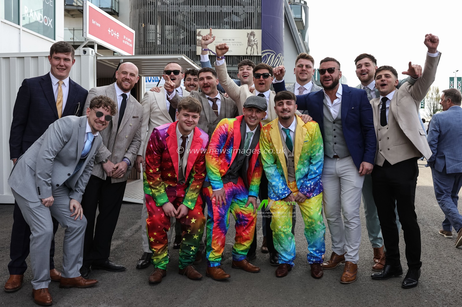 The gentlemen arrive to show the ladies they too can dress up smart during the 2026 Randox Grand National Ladies Day at Aintree Racecourse, Aintree, United Kingdom on 10 April 2026

(Photo by Mark Cosgrove/News Images)