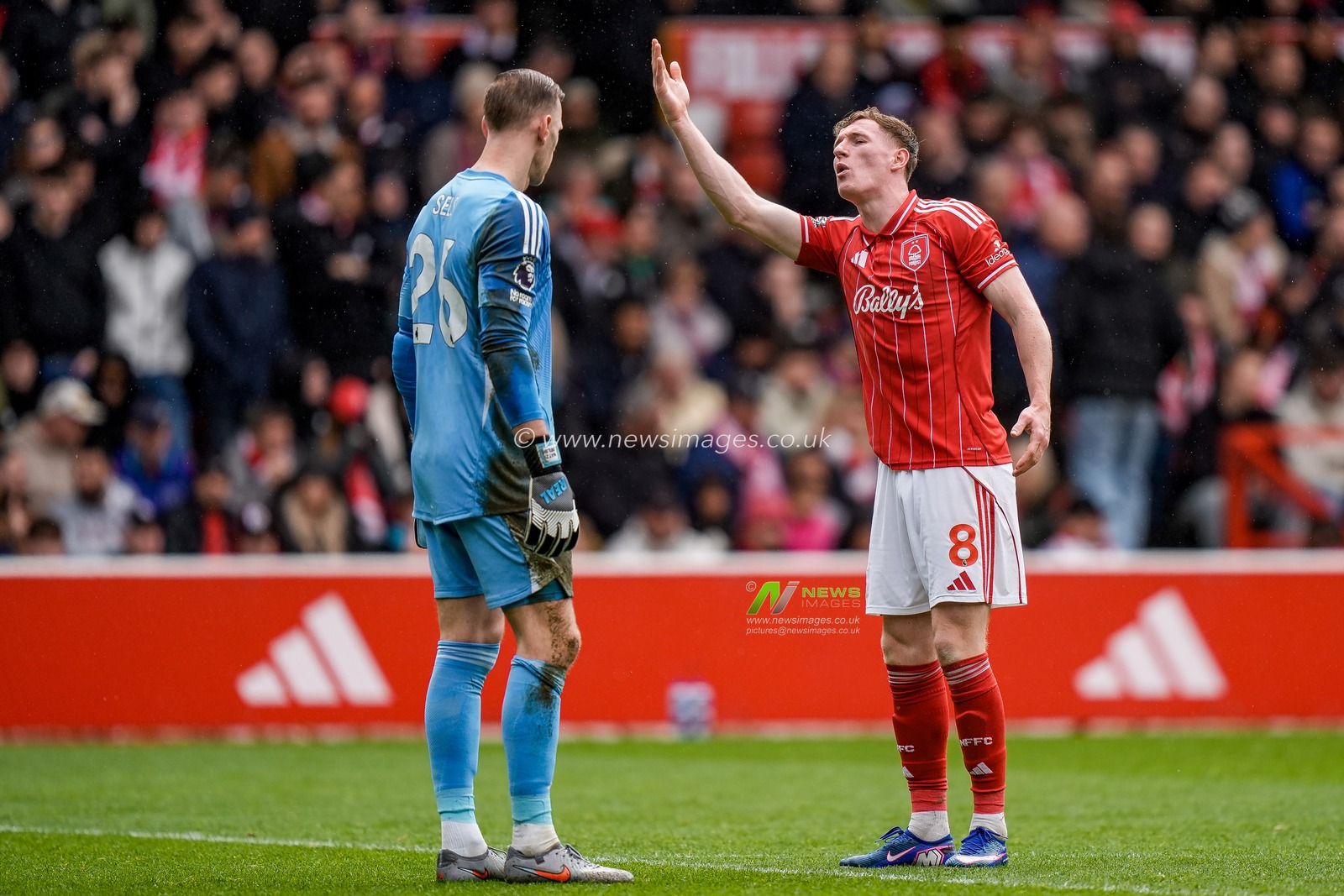 Elliot Anderson of Nottingham Forest reacts after being fouled during the Premier League match Nottingham Forest vs Aston Villa at City Ground, Nottingham, United Kingdom on 12 April 2026

(Photo by Maynard Manyowa/News Images)