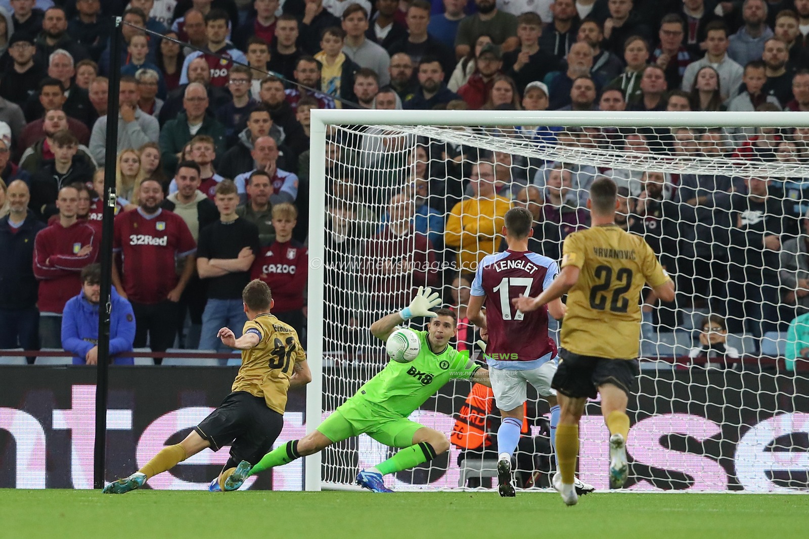 Nemanja Bilbija #99 of HSK Zrinjski Mostar has a shot at goal during the UEFA Europa Conference League match Aston Villa vs HÅ K Zrinjski Mostar at Villa Park, Birmingham, United Kingdom, 5th October 2023

(Photo by Gareth Evans/News Images)