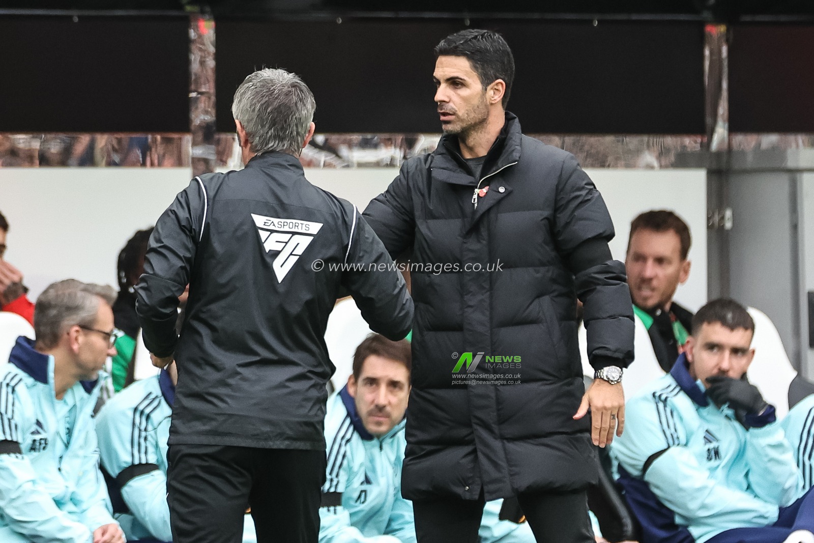 Mikel Arteta manager of Arsenal reacts in the technical area during the Premier League match Newcastle United vs Arsenal at St. James's Park, Newcastle, United Kingdom, 2nd November 2024

(Photo by Mark Cosgrove/News Images)