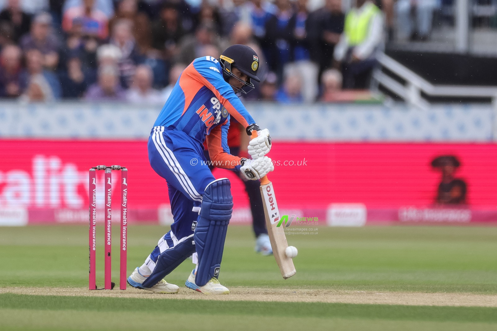Abhishek Sharma of India hits a four during the First Vitality T20 International match England vs India at Banks Homes Riverside Stadium, Chester-le-street, United Kingdom on 01 July 2026

(Photo by Mark Cosgrove/News Images)