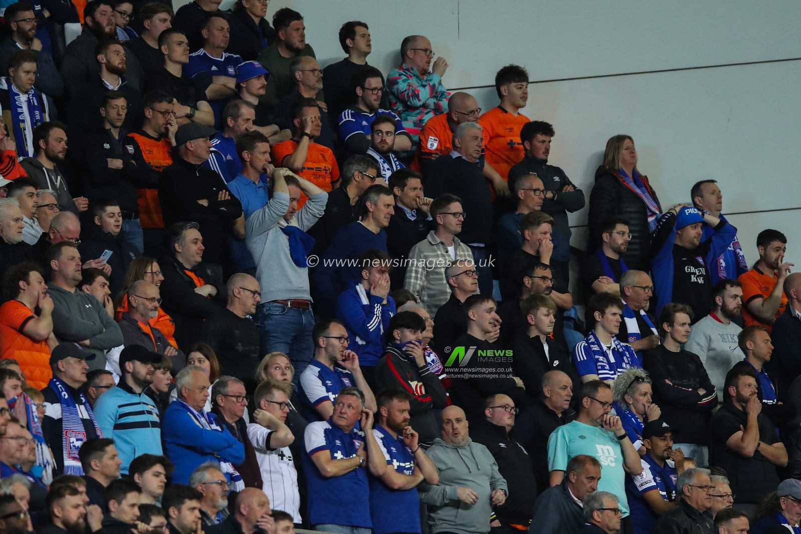 Ipswich Town fans watch on during the Sky Bet Championship match Coventry City vs Ipswich Town at Coventry Building Society Arena, Coventry, United Kingdom, 30th April 2024

(Photo by Gareth Evans/News Images)