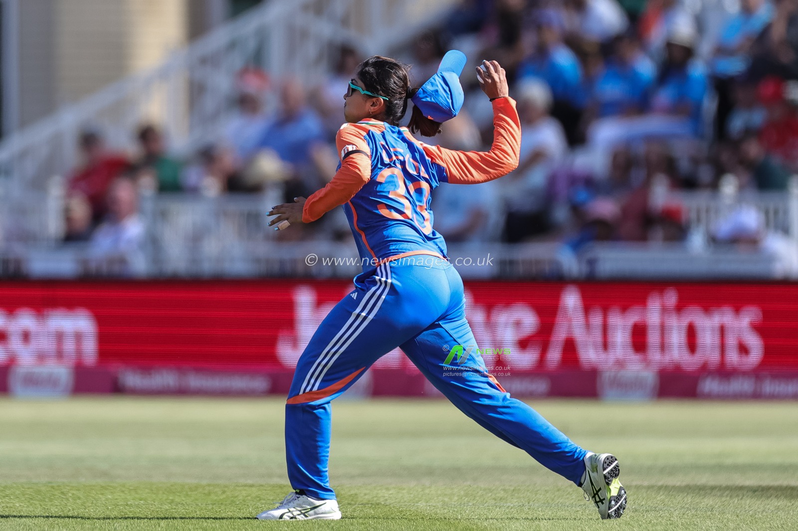 Harleen Deol of India fields the ball during the 1st Vitality IT20 England Women vs India Women at Trent Bridge, Nottingham, United Kingdom, 28th June 2025

(Photo by Mark Cosgrove/News Images)
