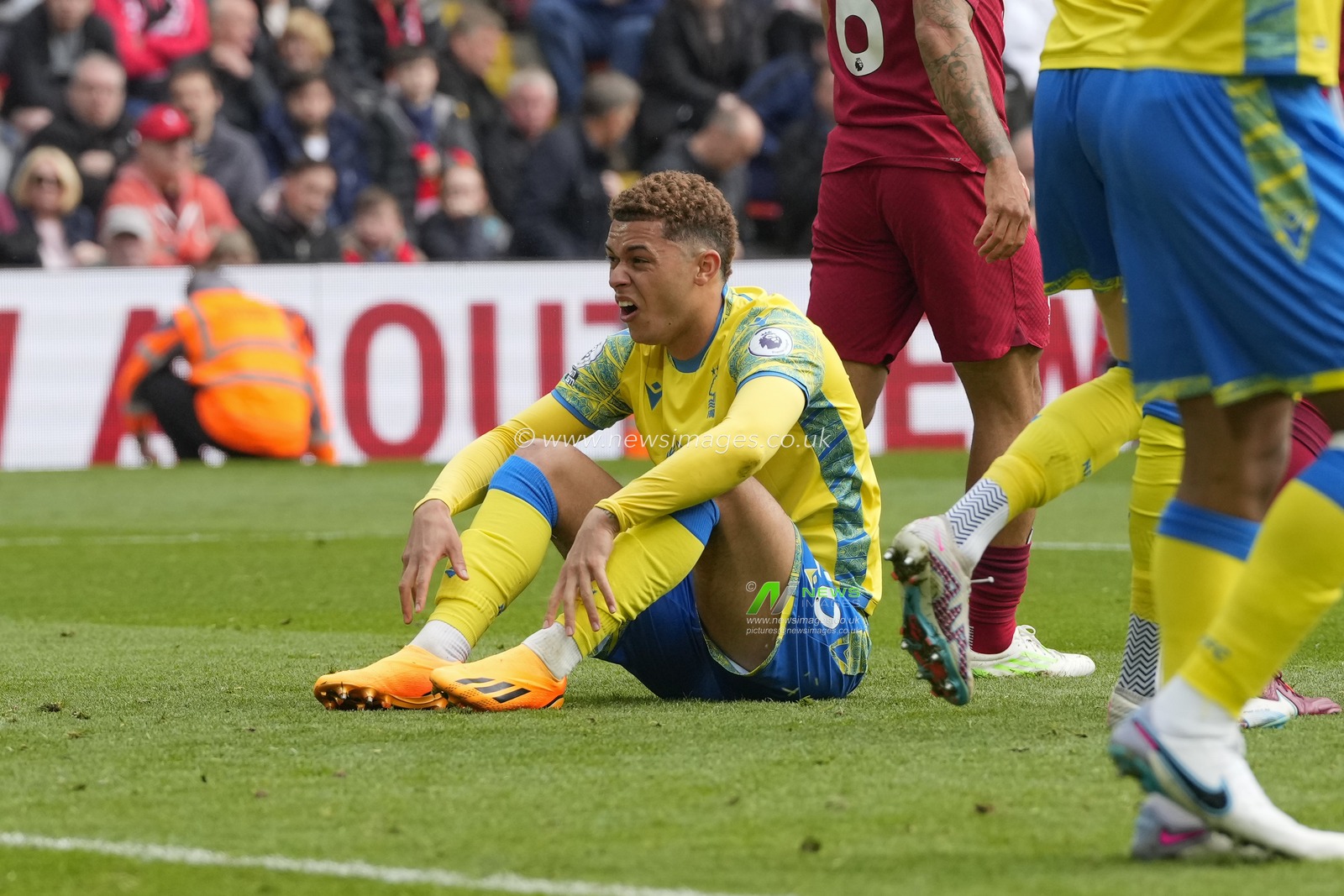 Brennan Johnson #20 of Nottingham Forest reacts after a miss during the Premier League match Liverpool vs Nottingham Forest at Anfield, Liverpool, United Kingdom, 22nd April 2023

(Photo by Steve Flynn/News Images)