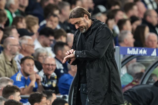 Daniel Farke manager of Leeds United looks at this watch as he heads to the dressing room before the halftime whistle during the Premier League match Leeds United vs Burnley at Elland Road, Leeds, United Kingdom on 01 May 2026

(Photo by Mark Cosgrove/News Images)