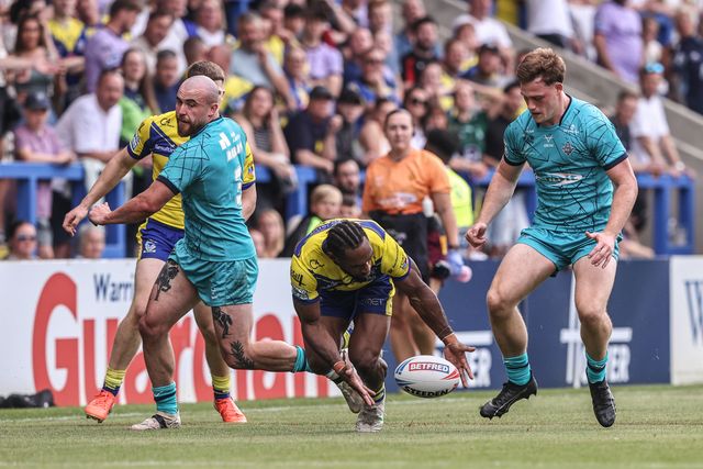 Rodrick Tai of Warrington Wolves recovers the ball during the Betfred Super League round 15 match Warrington Wolves vs Huddersfield Giants at Halliwell Jones Stadium, Warrington, United Kingdom, 21st June 2025

(Photo by Alfie Cosgrove/News Images)
