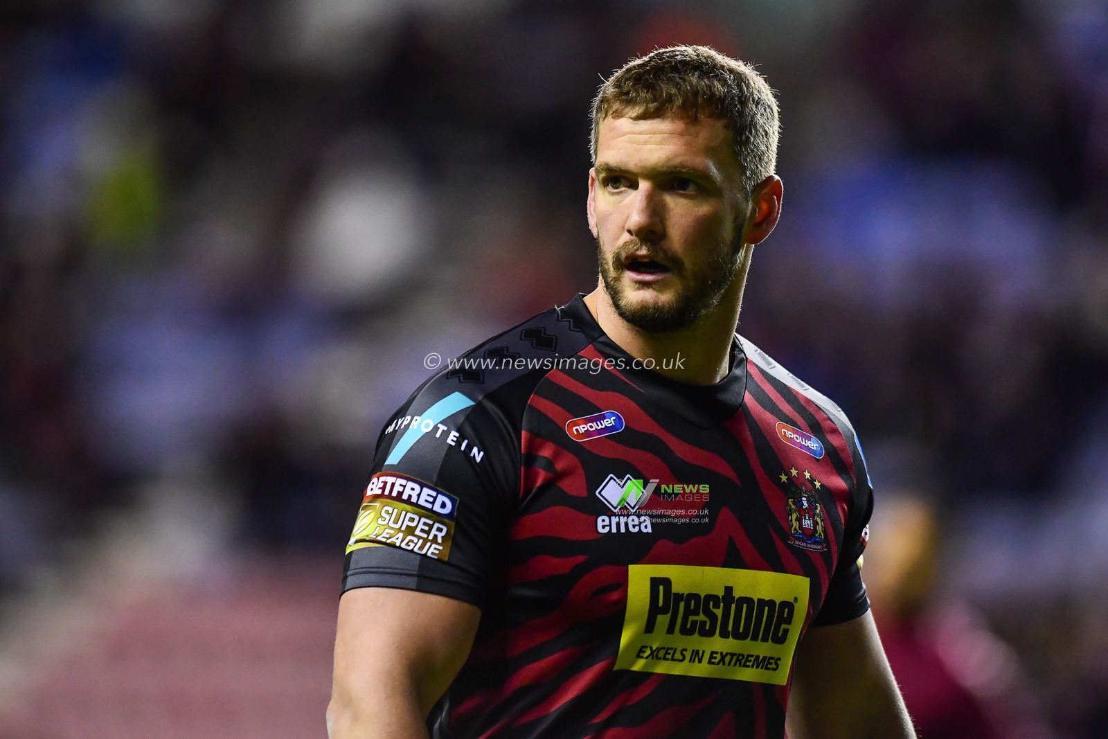 8th February  2019 , DW Stadium, Wigan, England;  Betfred Super League, Round 2, Wigan Warriors vs Leeds Rhinos ; Sean O'Loughlin (13) of Wigan Warriors during the pre match warm up

Credit: Craig Thomas/News Images