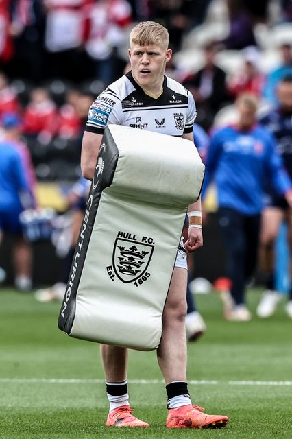 Matty Laidlaw of Hull FC during pre-game warm up during the Betfred Super League Round 8 match Hull FC vs Hull KR at MKM Stadium, Hull, United Kingdom, 18th April 2025

(Photo by Alfie Cosgrove/News Images)
