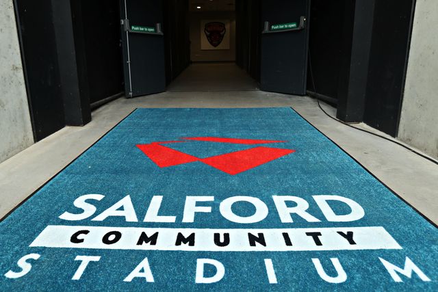 Signage at the Salford Community Stadium before the Betfred Super League round 17 match Salford Red Devils vs Warrington Wolves at Salford Community Stadium, Eccles, United Kingdom, 4th July 2025

(Photo by Sam Eaden/News Images)