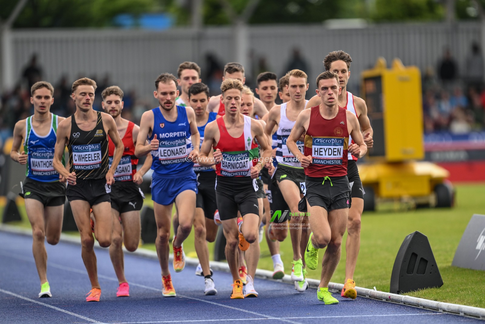 Max Heyden leads in the mens 5000m during the Microplus UK Athletics Championships Day 2 at Manchester Regional Arena, Manchester, United Kingdom, 30th June 2024

(Photo by Craig Thomas/News Images)