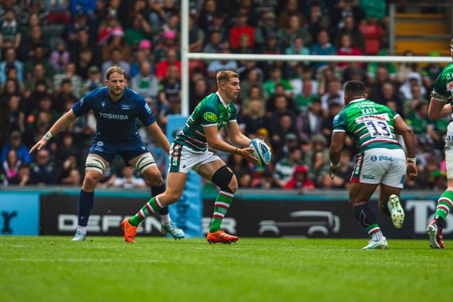Jack van Poortvliet of Leicester Tigers during the Gallagher Premiership Play-off Semi-final Leicester Tigers vs Sale Sharks at Mattioli Woods Welford Road Stadium, Leicester, United Kingdom, 7th June 2025

(Photo by Craig Evans/News Images)