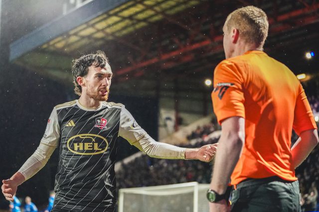 Exeter City Midfielder Ed Francis arguing with Graeme Fyvie during the Sky Bet League 1 match Stockport County vs Exeter City at Edgeley Park Stadium, Stockport, United Kingdom, 7th December 2024

(Photo by James Giblin/News Images)