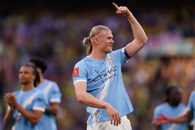Erling Haaland of Manchester City celebrates win during the Emirates FA Cup Semi-Final match Manchester City vs Southampton at Wembley Stadium, London, United Kingdom on 25 April 2026

(Photo by Harvey Murphy/News Images)