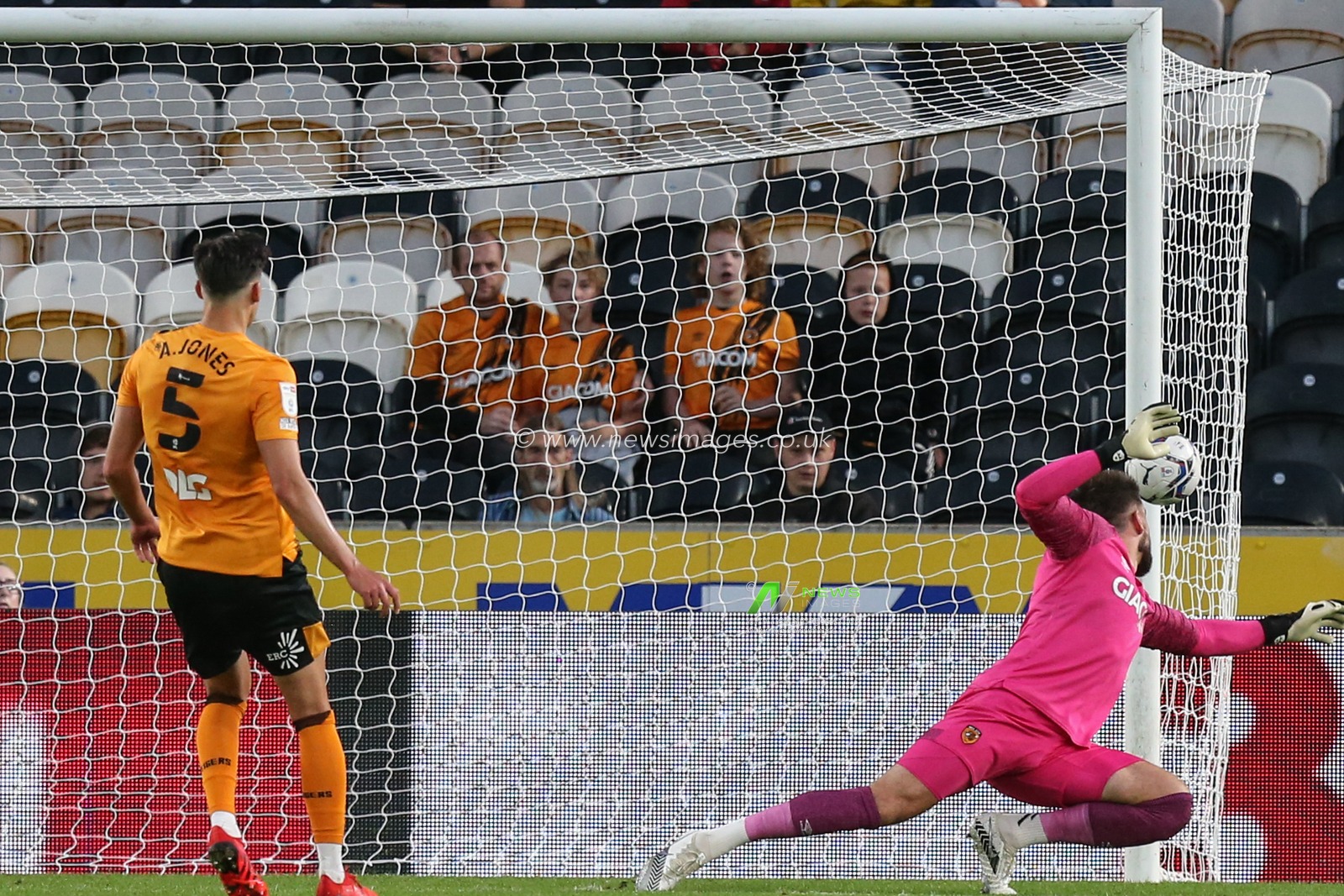 Matt Ingram #1 of Hull City watches the ball hit the post