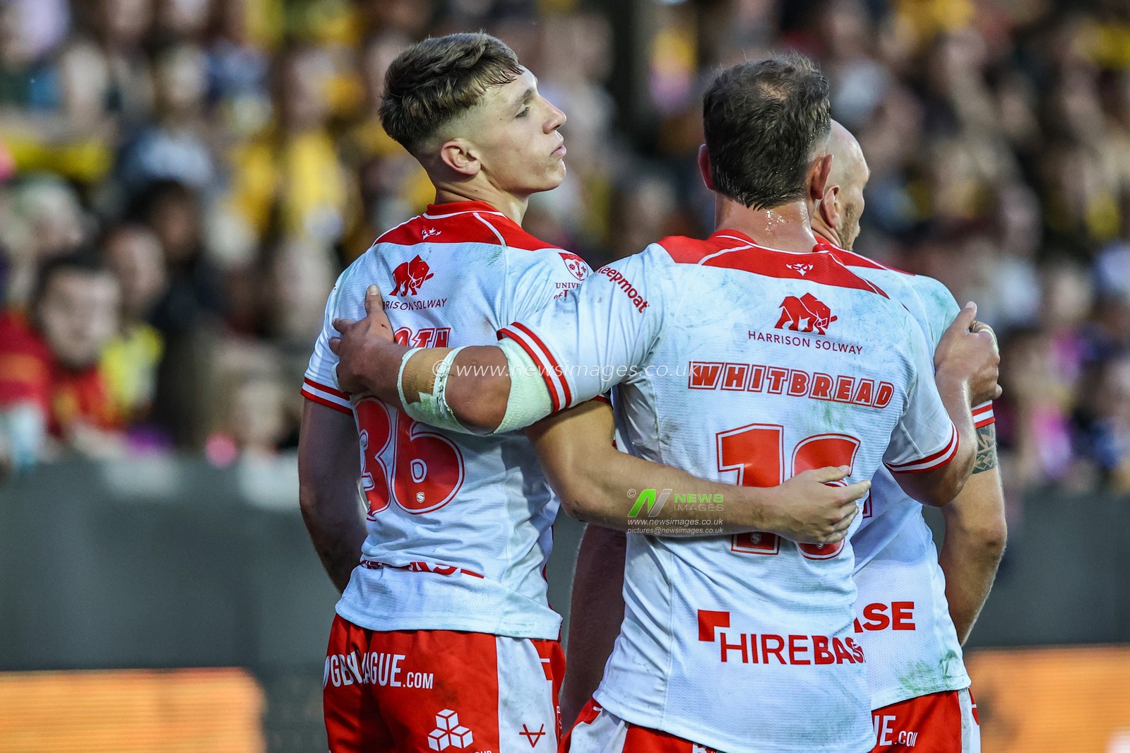 Noah Booth of Hull KR celebrates his try during the Betfred Super League round 15 match Castleford Tigers vs Hull KR at The Mend-A-Hose Jungle, Castleford, United Kingdom, 19th June 2025

(Photo by Alfie Cosgrove/News Images)