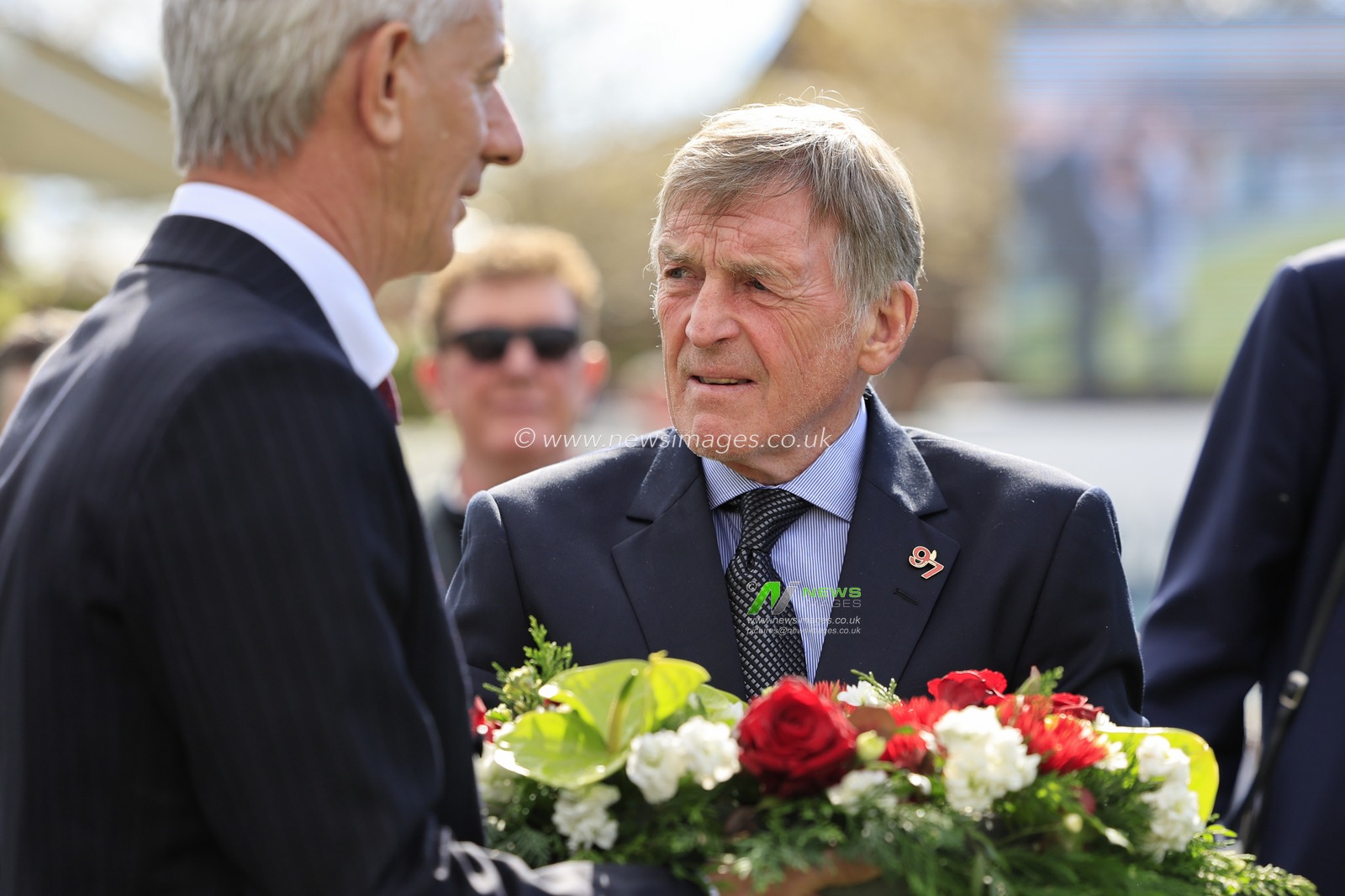 Sir Kenny Dalglish and Ian Rush with a wreath in commemoration of the Hillsborough disaster at The Randox Grand National festival 2023 Grand National Day at Aintree Racecourse, Liverpool, United Kingdom, 15th April 2023

(Photo by Conor Molloy/News Images)