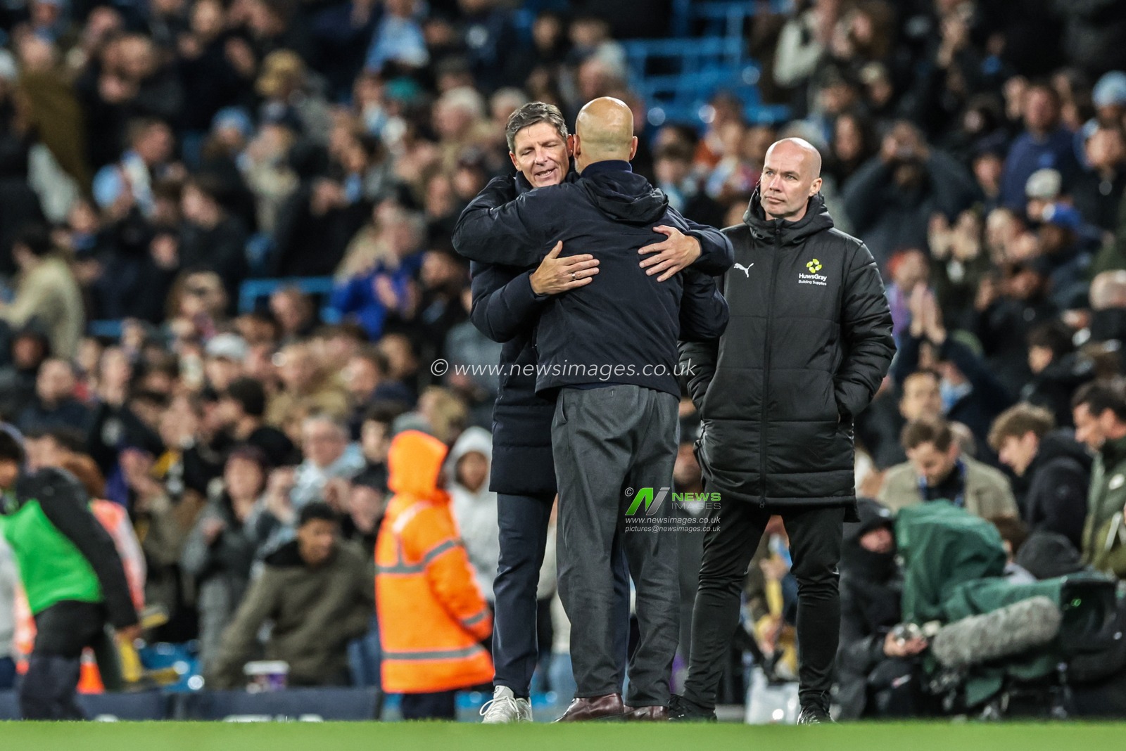 Oliver Glasner manager of Crystal Palace embraces Josep Guardiola manager of Manchester City after the game during the Premier League match Manchester City vs Crystal Palace at Etihad Stadium, Manchester, United Kingdom on 13 May 2026

(Photo by Mark Cosgrove/News Images)