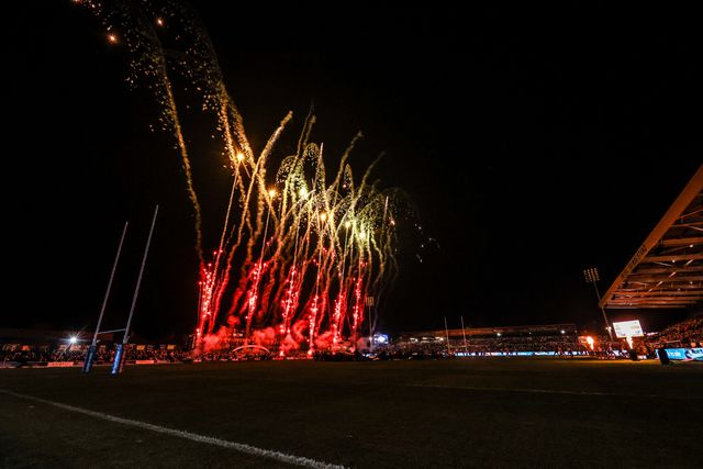The pre-match firework display during the Betfred Super League match Wakefield Trinity vs Hull FC at DIY Kitchens Stadium, Wakefield, United Kingdom on 05 March 2026

(Photo by Alfie Cosgrove/News Images)