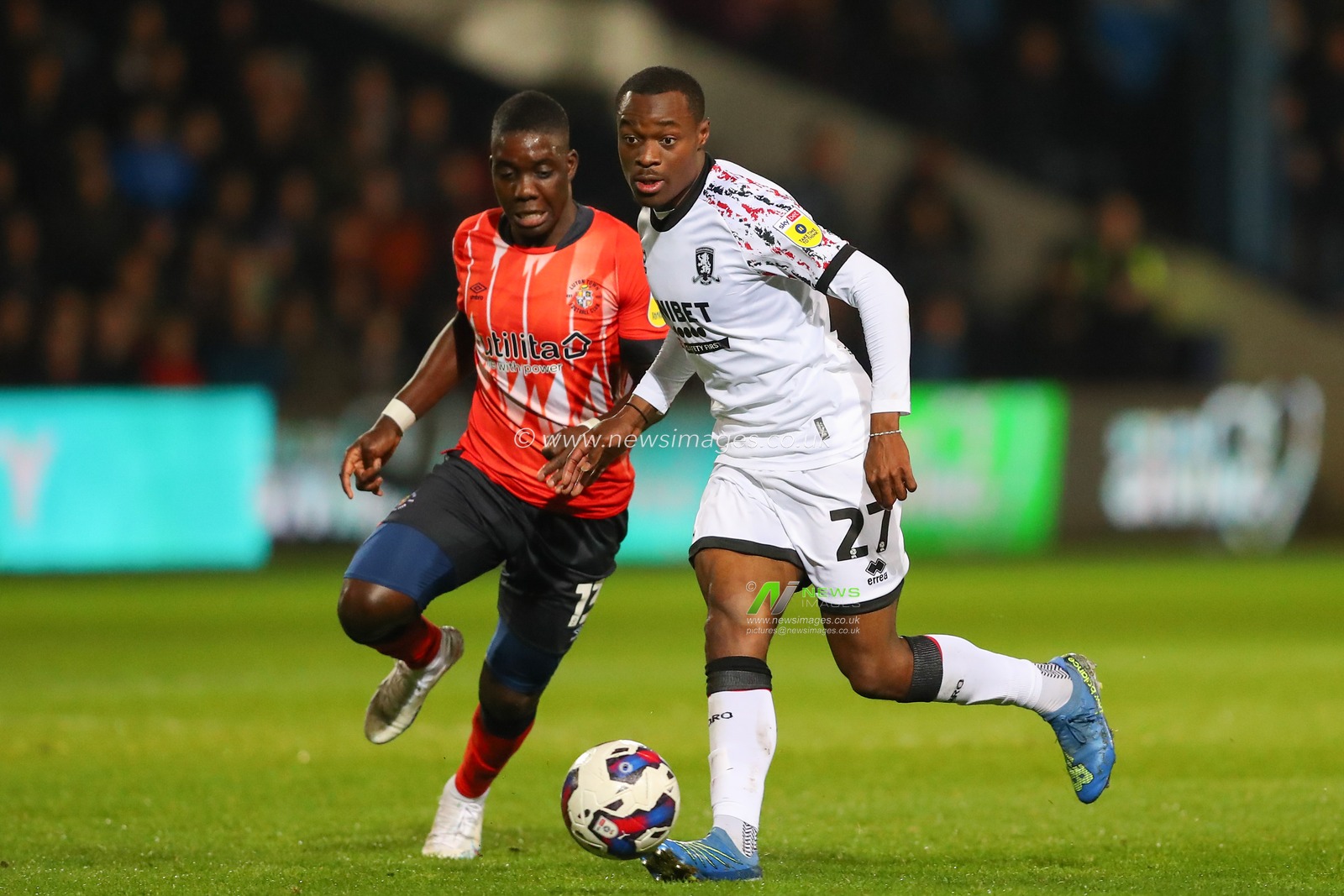 Marc Bola #27 of Middlesbrough passes the ball during the Sky Bet Championship match Luton Town vs Middlesbrough at Kenilworth Road, Luton, United Kingdom, 24th April 2023

(Photo by Gareth Evans/News Images)