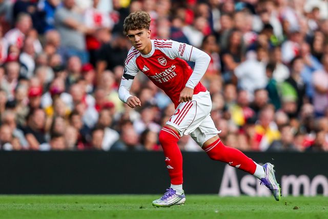 Max Robert Dowman of Arsenal runs with the ball during the Premier League match Arsenal vs Leeds United at Emirates Stadium, London, United Kingdom, 23rd August 2025

(Photo by Izzy Poles/News Images)