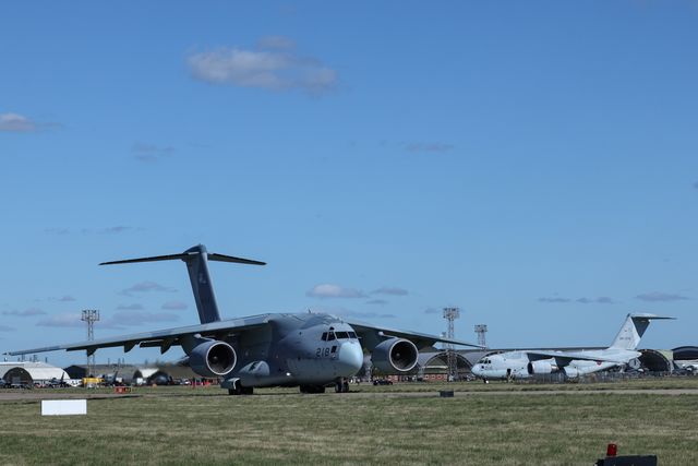 Kawasaki C-2 transporter leaves as The Japan Air Self-Defense Force (JASDF) has successfully competes the first fighter aircraft deployment to Europe in its 71-year history, as they join the United Kingdom’s Royal Air Force as they arrive at RAF Coningsby as part of the "Atlantic Eagles" mission. This landmark achievement strengthens defence cooperation between the United Kingdom and Japan whilst demonstrating the interconnected nature of global security at RAF Coningsby, Coningsby, United Kingdom, 22nd September 2025

(Photo by Mark Cosgrove/News Images)