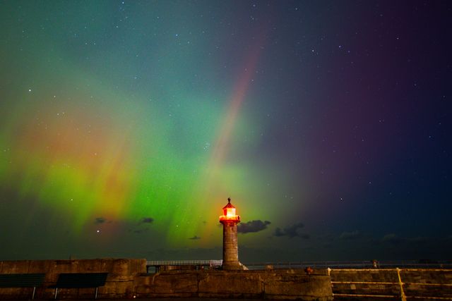 Northern Lights also know as the Aurora Borealis shines across Whitby Harbour, Whitby, United Kingdom, 10th October 2024

(Photo by Alfie Cosgrove/News Images)